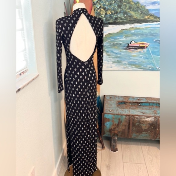 VTG Cach’e,Exquisite,Vintage Black & Silver,Open-Back Gown, Side Splits,6 - Picture 7 of 16